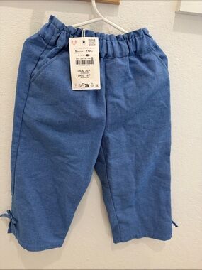 Zara Blue Elastic-Waist Kids Casual Bottoms with Side Bows